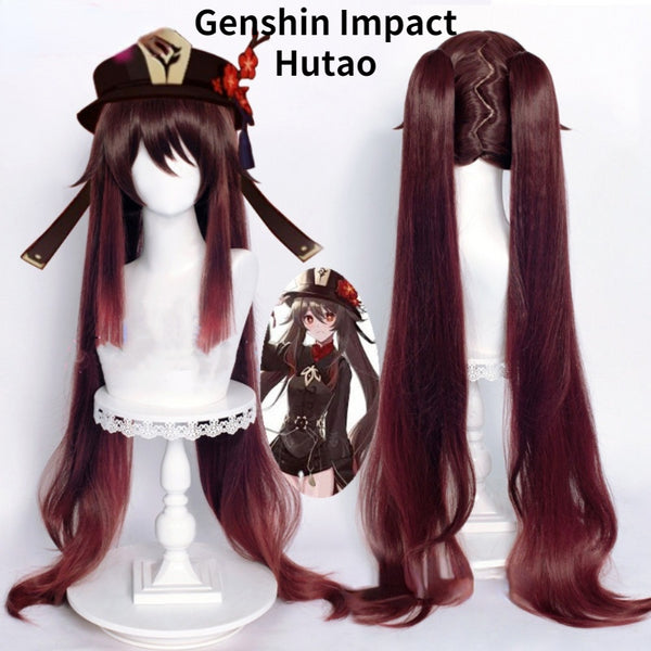 Genshin Impact Hutao Cosplay Perücke Anime Spiel Hu Tao im chinesischen Stil Kostüm Requisiten Halloween Hut Zubehör Maskottchen Weihnachtsgeschenk