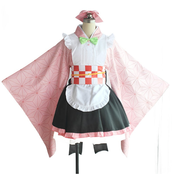 Anime Demon Slayer Nezuko Shinobu Kanao Mitsuri Muzan Cosplay Costume Fancy Girl Kimetsu No Yaiba Maid Dress Halloween Costume