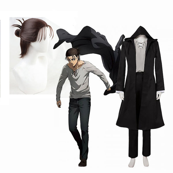 Erenen Jaegerer Cosplay Costume Anime Attack T Titanan Final Season 4 Wig Black Hooded Trench T-shirt Pants Suit