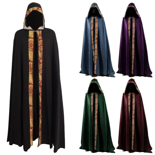 Medieval Women Men Vintage Gothic Hooded Cloak Coat Halloween Vampire Devil Wizard Cape Viking Robe Gown Party Cosplay Costume