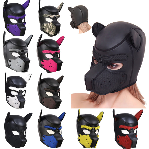 10 Colors L Sexy Sex Mask Cosplay Dog Full Head Mask with Ears Soft Padded Toy Latex Rubber Hood Puppy Role Play Costume Party