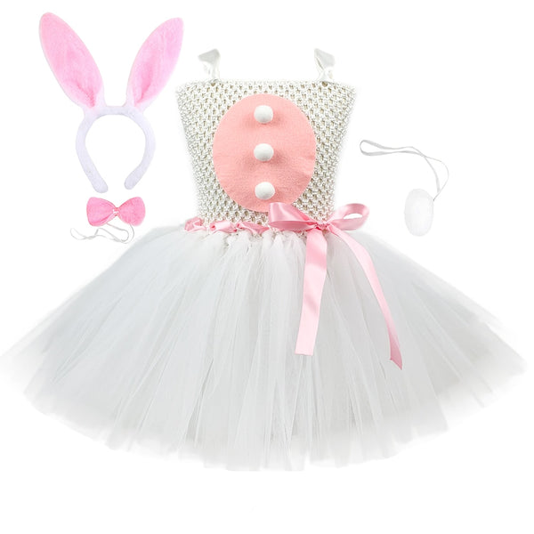 Baby Girls Easter Bunny Dress Kids Rabbit Cosplay Costumes Toddler Girl Birthday Party Tulle Tutu Outfits Holiday Clothes 1-12Y
