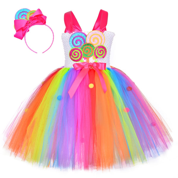 Baby Girls Rainbow Candy Lollipop Tutu Dress for Kids Toddler Christmas Halloween Costume Princess Birthday Gown Tulle Outfits