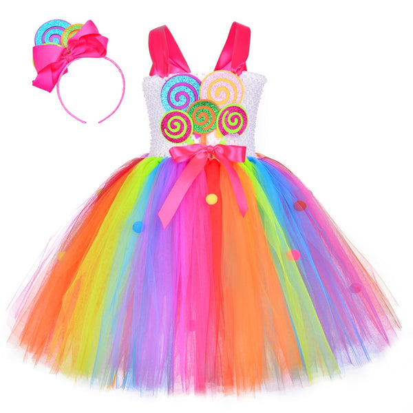 Baby Girls Rainbows Candy Lollipops Tutu Dress for Kids Toddler Christmas Halloween Costume Princess Birthday Gown Tulle Outfits
