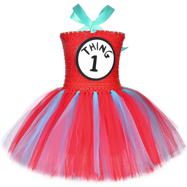 Thing 1 and Thing 2 Girls Costume Birthday Twins Tutu Dress Kids Carival Halloween Dress-Up Clothes Baby Girl Christmas Gifts