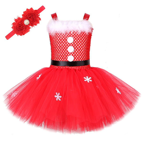 Christmas Girls Tutu Dress Red Santa Claus Costume Outfits for Toddler Snowflake Princess Dresses Kids Purim New Year Clothes