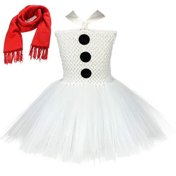 Snowman Christmas Dress Girls Kids White Olaf Costume Fluffy Xmas Tutu Dress Toddler Girls Birthday Party Clothes Outfits Gifts