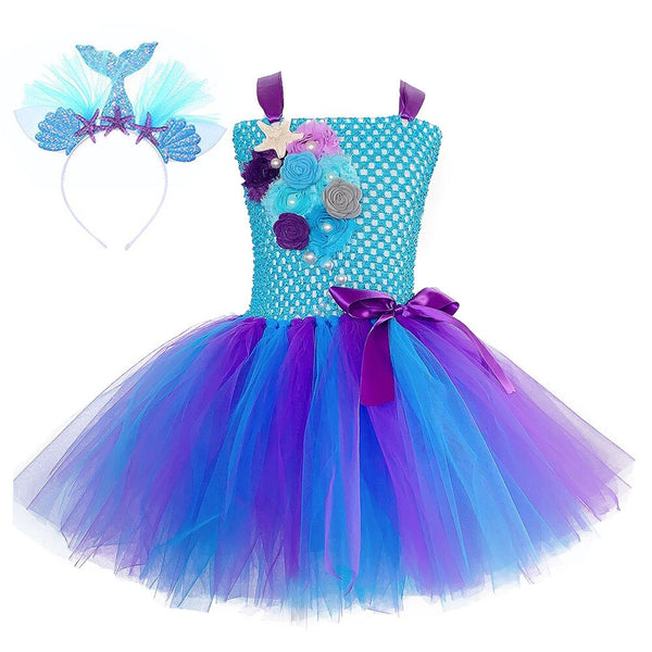 Lila Meerjungfrau Kostüm Mädchen Blume Perle Seestern Prinzessin Tutu Kleid Kindergeburtstag Party Kleidung Kind Weihnachten Purim Geschenke