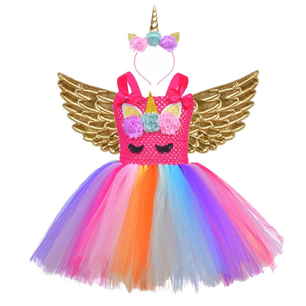 Blume Einhorn Prinzessin Kleider Mädchen Kind Hot Pink Pony Kostüm für Geburtstagsfeier Kinder Weihnachten Dress Up Kleidung Outfits