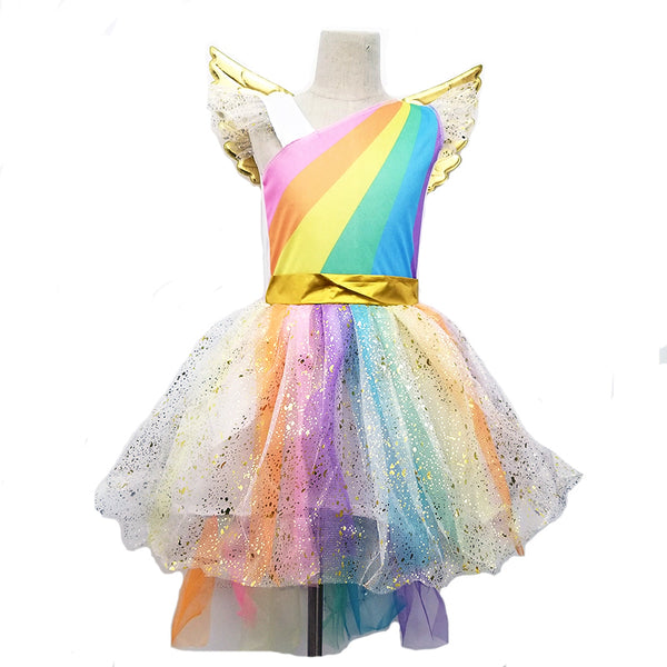Mädchen Einhorn verkleiden Kinder fliegende Ärmel Regenbogen Party tanzen Tutu Kleid Mädchen Weihnachtsfestzug Tüll Cosplay Kostüm