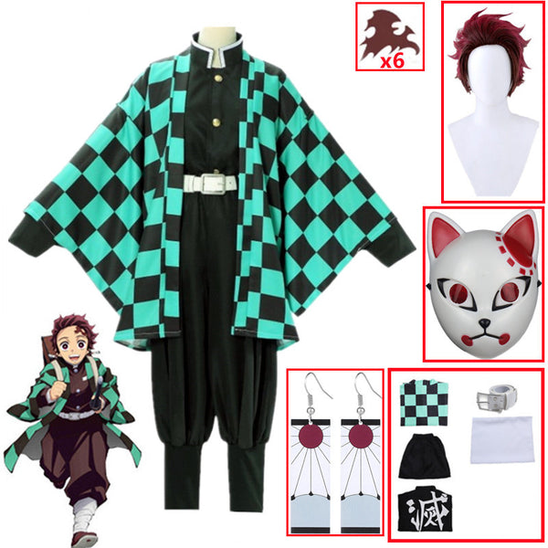 Demon Slayer Kimetsu no Yaiba Tanjirou Kamado Cosplay Kostüm Kimono Umhang Halloween Party Anime Kleidung Uniform Set