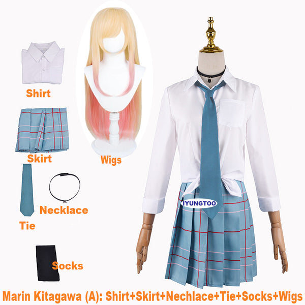 My Dress Up Anime Darling Marin Kitagawa Cosplay Costume Wigs School Uniform Skirt Outfits Halloween Carnival Suit