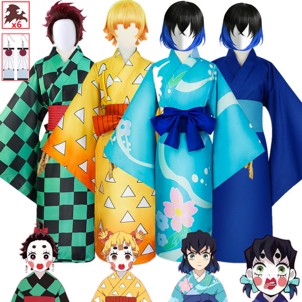 Season 2 Anime Demon Slayer Kimetsu No Yaiba Cosplay Costume Inosuke Hashibira Zenitsu Tanjirou Kimono Uniform Halloween Clothes