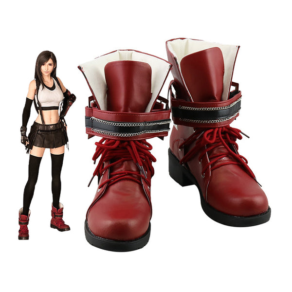 FF VII Remake Cosplay Shoes Tifa Lockhart Shoes Red Boots PU Leather Size 35-44