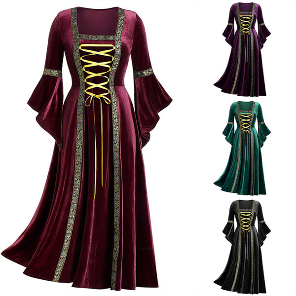Vintage Women Dress Palace Royal Clothing Medieval Costumes Carnival Party Cosplay Costume Middle Ages Retro Style Long Dress