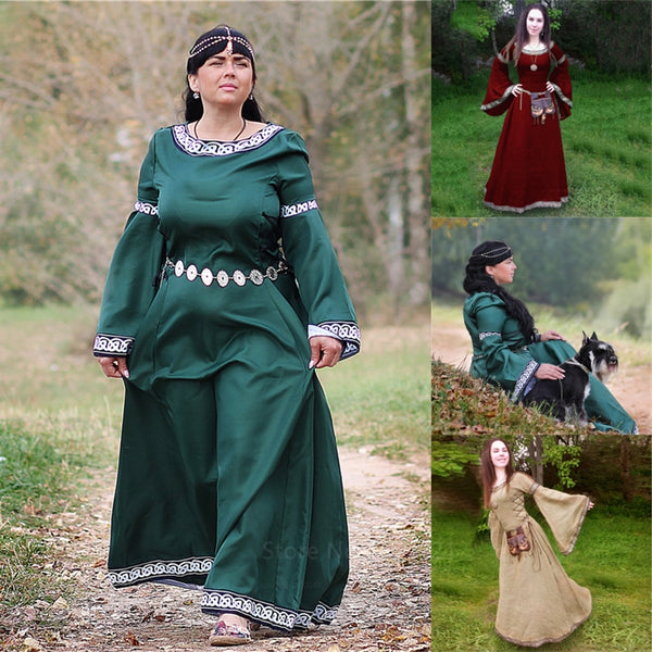 Vintage Women Dress Middle Ages Cosplay Gothic Medieval Renaissance Halloween Costume Retro Vestido Maxi Palace Carnival Party