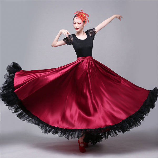 Flamenco Skirts Spanish Bullfight Festival Traditioanl Dance Skirt for Adult Kids Women Girls Gypsy Big Swing Plus Size Skirt