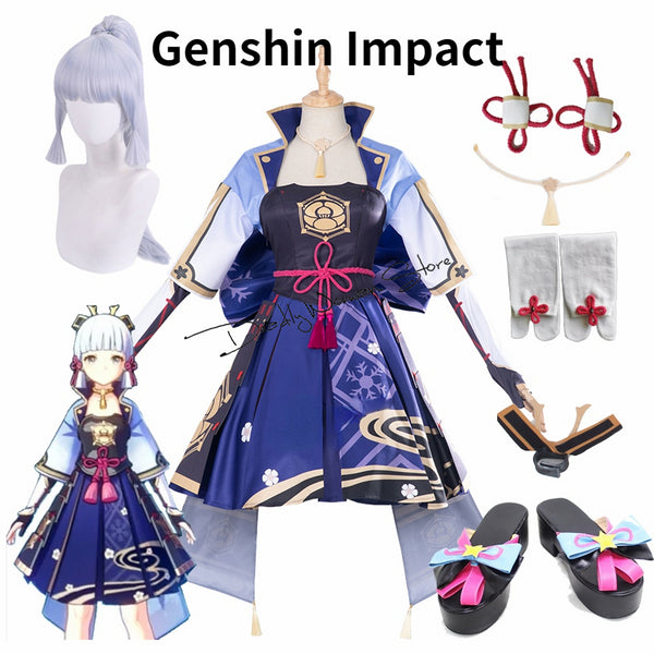 Spiel Genshin Impact Kamisato Ayaka Cosplay Kostüm Ayaka Kamisato Cosplay für Frauen Anime Kleid Halloween Perücke Schuhe Outfit XL