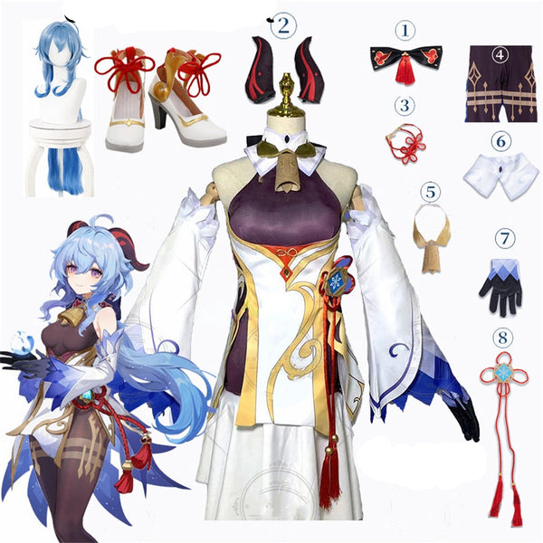 Genshinin Impact Ganyuyu Cosplay Costume Anime Halloween Party Fancy Dress Women Sexy Outfit Wig Shoes Horns Props Game Suit