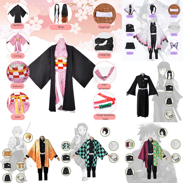 Anime Demon Slayer: Kimetsu No Yaiba Tanjirou Kamado Nezuko Cosplay Kinder Kinder Kimono Uniform Cosplay Perücke Sets