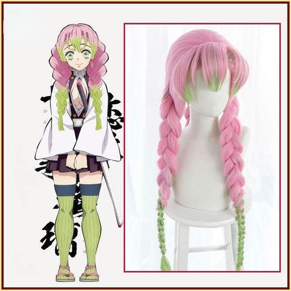 Anime Kanroji Mitsuri Wig Kimetsu No Yaiba Demon Slayer Cosplay Wigs Pink Green Gradient Synthetic Heat Resistant Hair