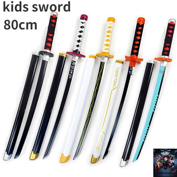 80cm Sword Weapon 1:1 Anime Demon Slayer Kimetsu No Yaiba Tsuyuri Kanao Pink Sowrd Cosplay Ninja Knife PU Prop Model Gift Kids