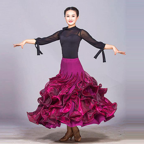 Fluffy Women Flamenco Skirt Latin Dance Costumes Spanish Top And Skirt For Ballroom Dancing Clothes Waltz Practice Dress SL6140