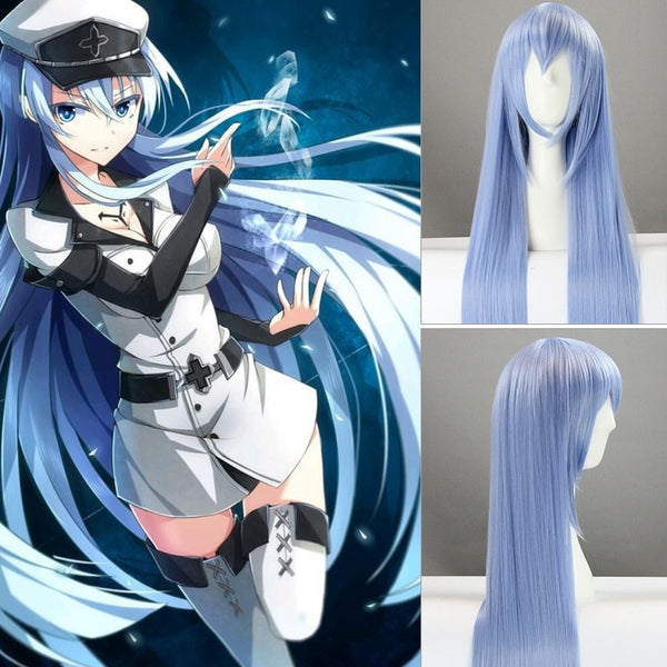 Akame Ga KILL! Esdeath 100cm 39.7" Long Straight Cosplay Wigs High Quality Heat Resistant Synthetic Fake Hair Blue Anime Party