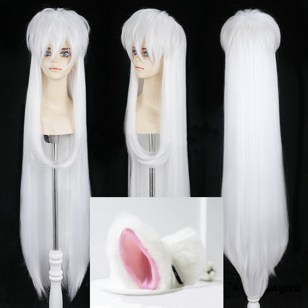 Inuyasha 100 cm lange weiße Sesshoumaru-Cosplay-Perücke, hitzebeständiges Faserhaar
