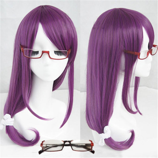 Tokyo cos Ghoul Guru Rize Kamishiro Long Wavy Purple Heat Resistant Synthetic Hair Cosplay Wig + Wig Cap + Glasses