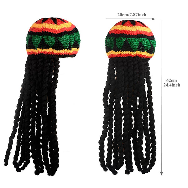 Unisex Knitted Beanies Hat Halloween Christmas Party Fancy Dress Wig Braid Hat  Tassel Hat Jamaican Bob Marley Rasta Hair Hat